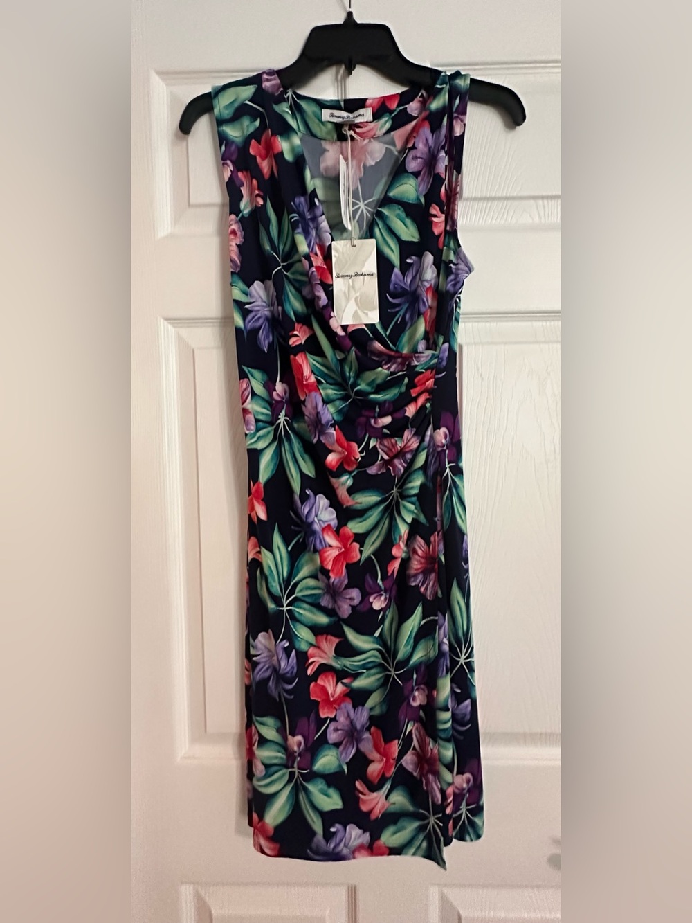 Tommy Bahama Villa Hibiscus Floral Faux Wrap Dress NWT Navy Tropical Sleeveless